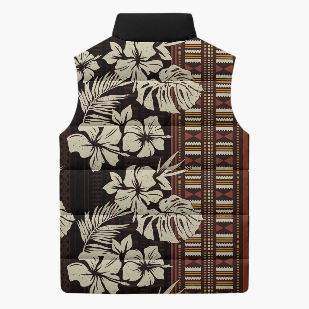 Bula Fiji Masi Sleeveless Puffer Jacket Tapa Tropical Hibiscus Half Stylized - Polynesian Pride