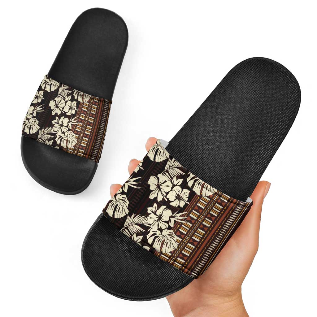 Bula Fiji Masi Slide Sandals Tapa Tropical Hibiscus Half Stylized - Polynesian Pride