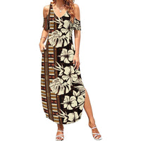 Bula Fiji Masi Summer Maxi Dress Tapa Tropical Hibiscus Half Stylized - Polynesian Pride