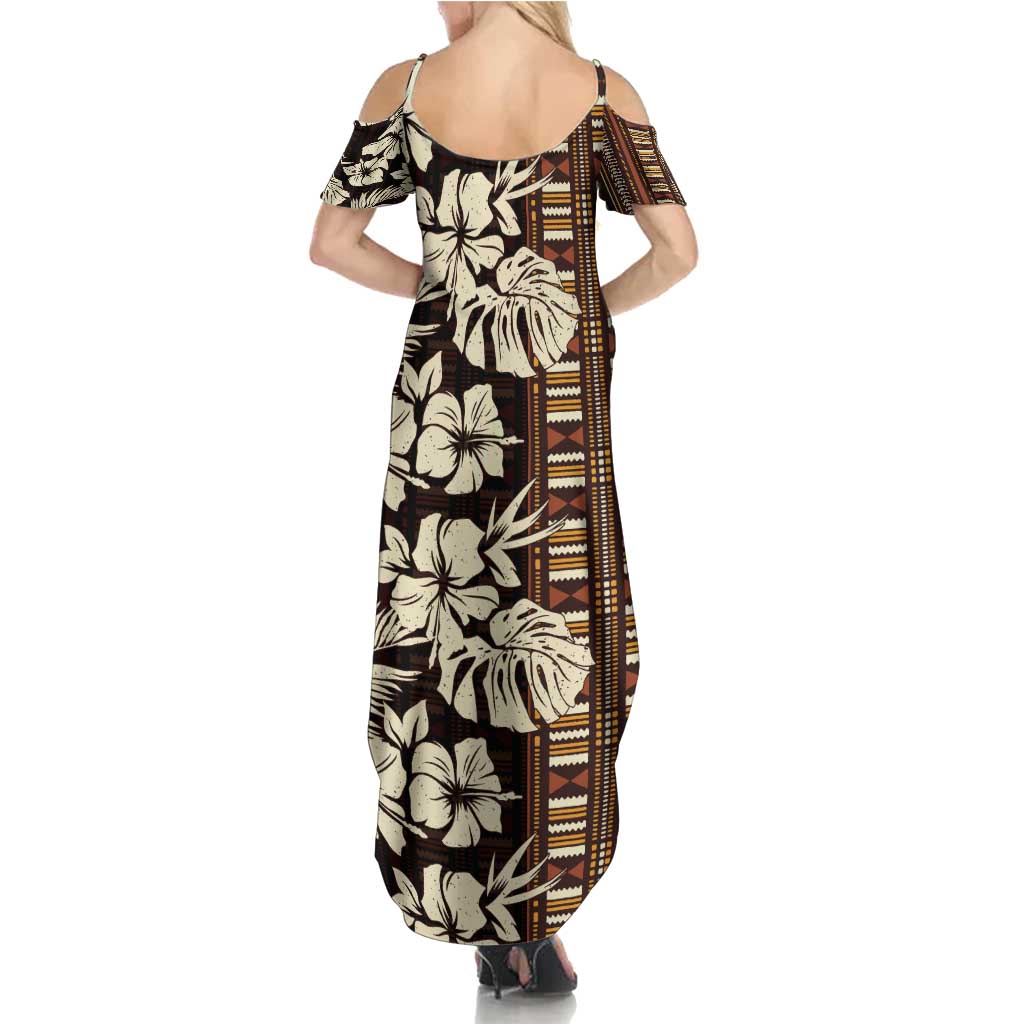 Bula Fiji Masi Summer Maxi Dress Tapa Tropical Hibiscus Half Stylized - Polynesian Pride