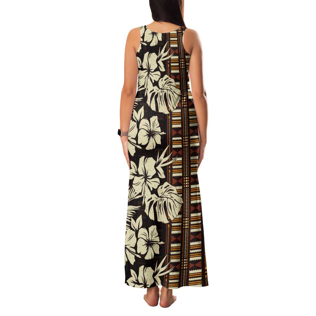 Bula Fiji Masi Tank Maxi Dress Tapa Tropical Hibiscus Half Stylized - Polynesian Pride