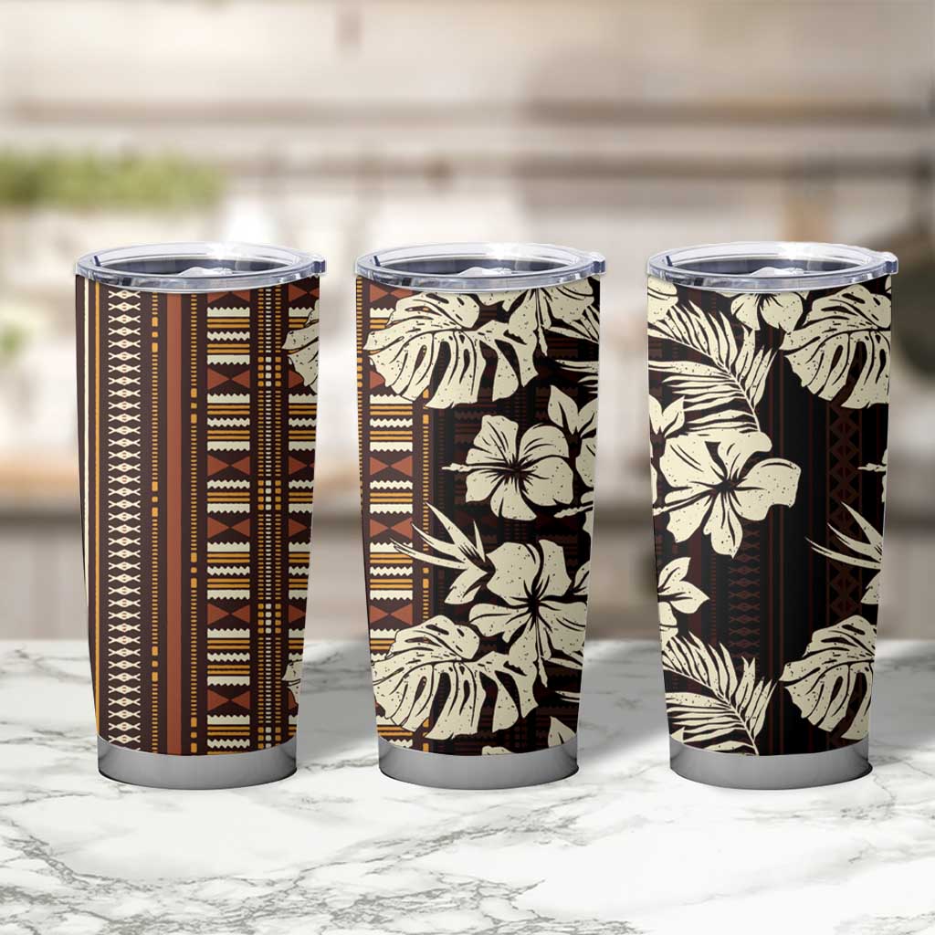 Bula Fiji Masi Tumbler Cup Tapa Tropical Hibiscus Half Stylized - Polynesian Pride
