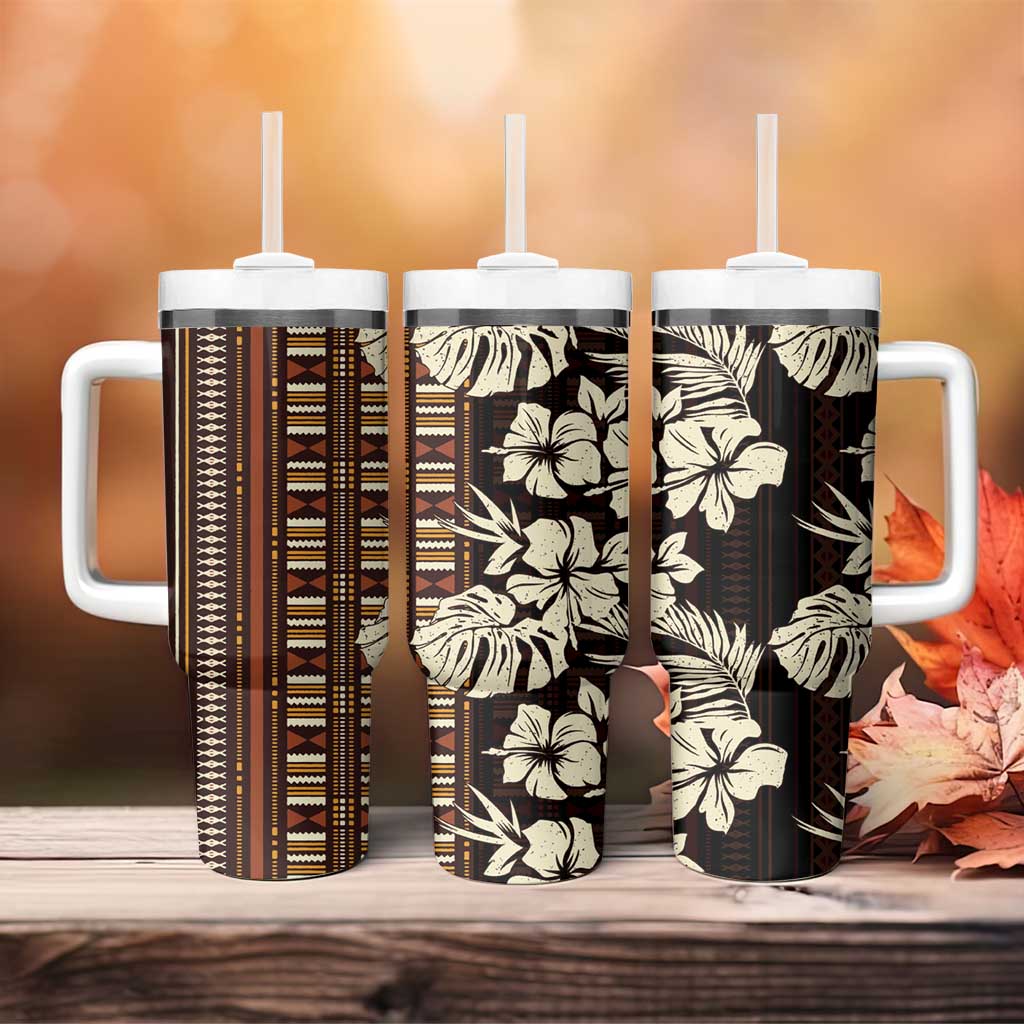 Bula Fiji Masi Tumbler With Handle Tapa Tropical Hibiscus Half Stylized - Polynesian Pride