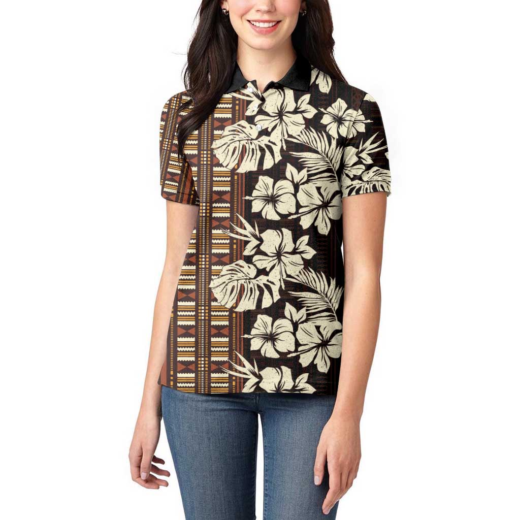 Bula Fiji Masi Women Polo Shirt Tapa Tropical Hibiscus Half Stylized - Polynesian Pride