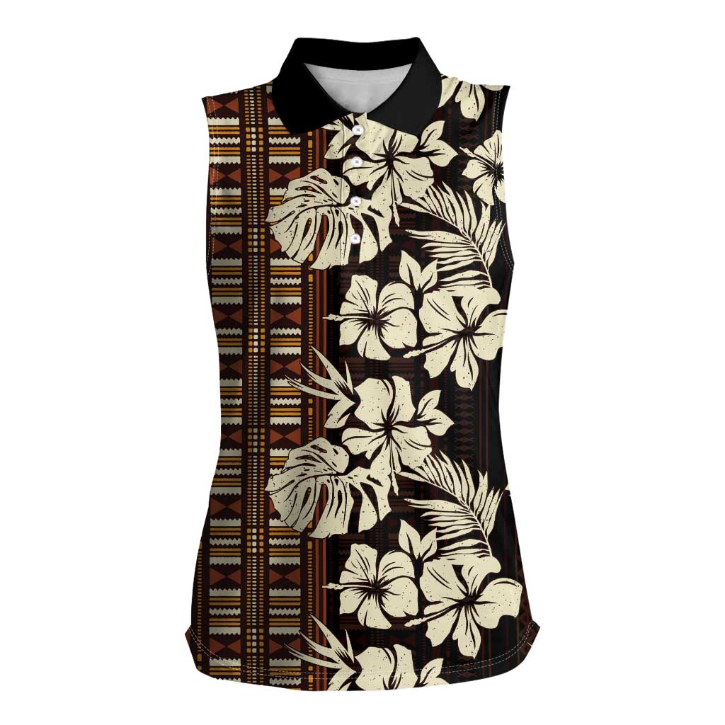Bula Fiji Masi Women Sleeveless Polo Shirt Tapa Tropical Hibiscus Half Stylized - Polynesian Pride