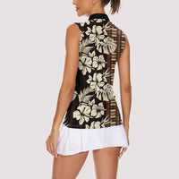 Bula Fiji Masi Women Sleeveless Polo Shirt Tapa Tropical Hibiscus Half Stylized - Polynesian Pride