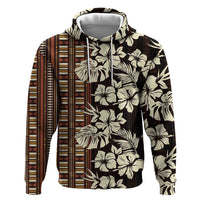 Bula Fiji Masi Zip Hoodie Tapa Tropical Hibiscus Half Stylized - Polynesian Pride