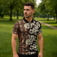 Bula Fiji Masi Zipper Polo Shirt Tapa Tropical Hibiscus Half Stylized - Polynesian Pride