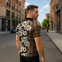 Bula Fiji Masi Zipper Polo Shirt Tapa Tropical Hibiscus Half Stylized - Polynesian Pride