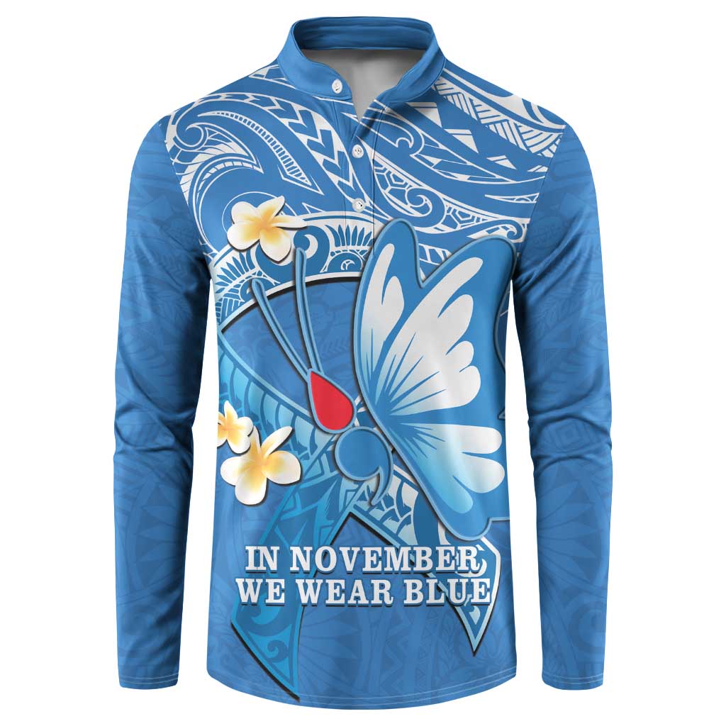 Polynesia Diabetes Awareness Month Button Sweatshirt In November We Wear Blue