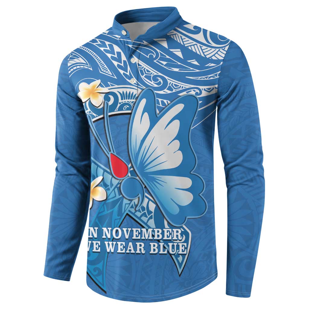 Polynesia Diabetes Awareness Month Button Sweatshirt In November We Wear Blue