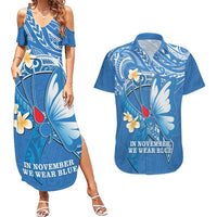 Polynesia Diabetes Awareness Month Couples Matching Summer Maxi Dress and Hawaiian Shirt In November We Wear Blue