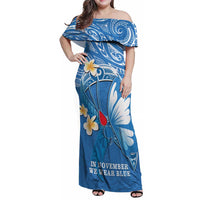 Polynesia Diabetes Awareness Month Family Matching Off Shoulder Maxi Dress and Hawaiian Shirt In November We Wear Blue