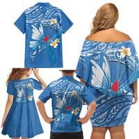 Polynesia Diabetes Awareness Month Family Matching Off Shoulder Short Dress and Hawaiian Shirt In November We Wear Blue