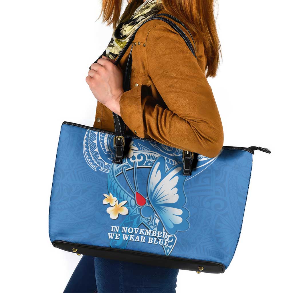 Polynesia Diabetes Awareness Month Leather Tote Bag In November We Wear Blue