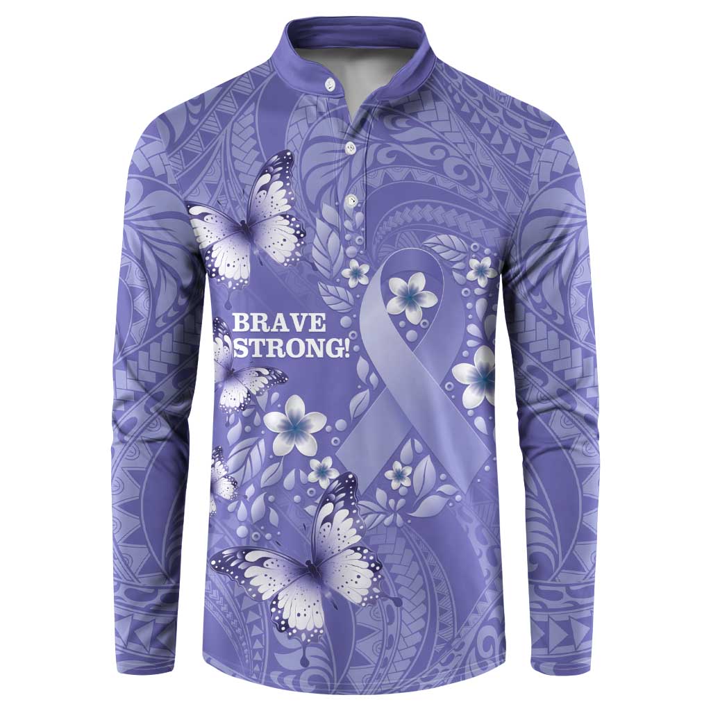 Polynesia Stomach Cancer Awareness Button Sweatshirt Periwinkle Ribbon Brave Strong!