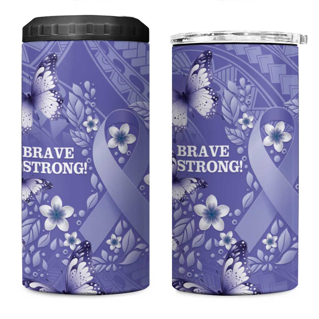 Polynesia Stomach Cancer Awareness 4 in 1 Can Cooler Tumbler Periwinkle Ribbon Brave Strong!