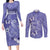 Polynesia Stomach Cancer Awareness Couples Matching Long Sleeve Bodycon Dress and Long Sleeve Button Shirt Periwinkle Ribbon Brave Strong!