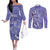 Polynesia Stomach Cancer Awareness Couples Matching Off The Shoulder Long Sleeve Dress and Long Sleeve Button Shirt Periwinkle Ribbon Brave Strong!