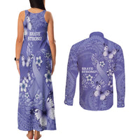 Polynesia Stomach Cancer Awareness Couples Matching Tank Maxi Dress and Long Sleeve Button Shirt Periwinkle Ribbon Brave Strong!