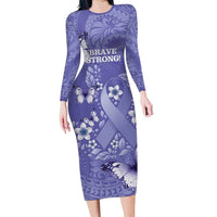 Polynesia Stomach Cancer Awareness Family Matching Long Sleeve Bodycon Dress and Hawaiian Shirt Periwinkle Ribbon Brave Strong!