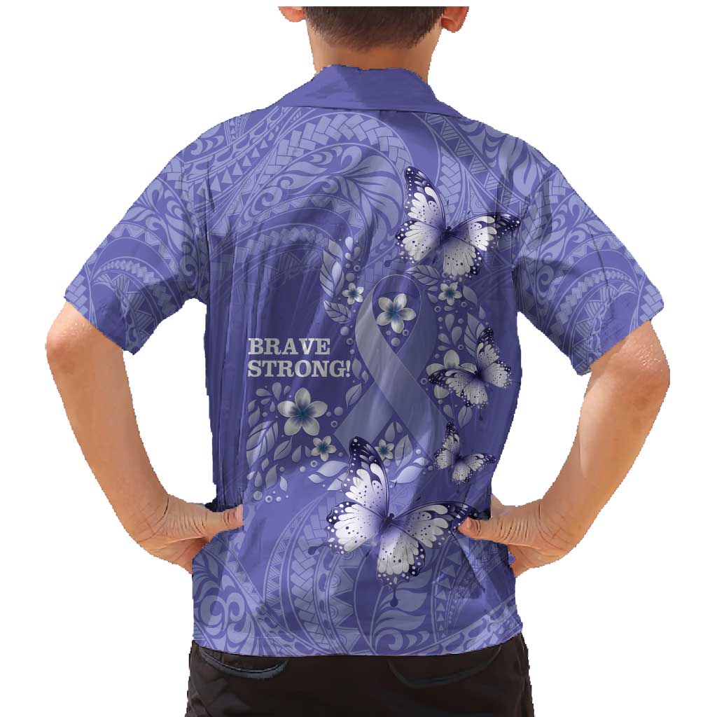 Polynesia Stomach Cancer Awareness Family Matching Mermaid Dress and Hawaiian Shirt Periwinkle Ribbon Brave Strong!