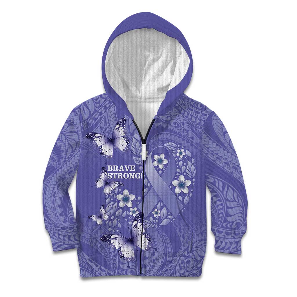Polynesia Stomach Cancer Awareness Kid Hoodie Periwinkle Ribbon Brave Strong!