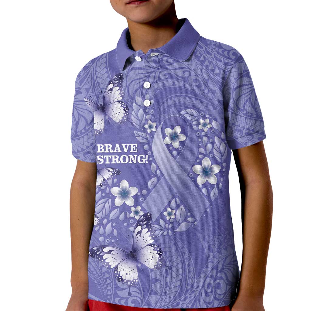 Polynesia Stomach Cancer Awareness Kid Polo Shirt Periwinkle Ribbon Brave Strong!