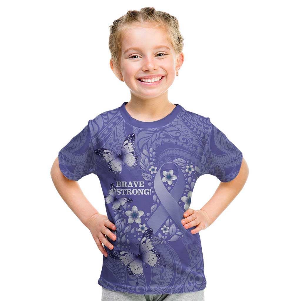 Polynesia Stomach Cancer Awareness Kid T Shirt Periwinkle Ribbon Brave Strong!