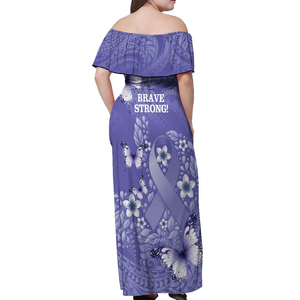 Polynesia Stomach Cancer Awareness Off Shoulder Maxi Dress Periwinkle Ribbon Brave Strong!