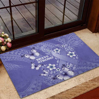 Polynesia Stomach Cancer Awareness Rubber Doormat Periwinkle Ribbon Brave Strong!