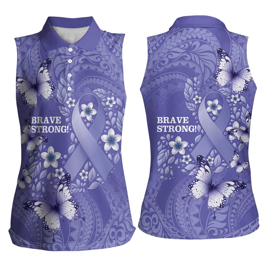 Polynesia Stomach Cancer Awareness Women Sleeveless Polo Shirt Periwinkle Ribbon Brave Strong!
