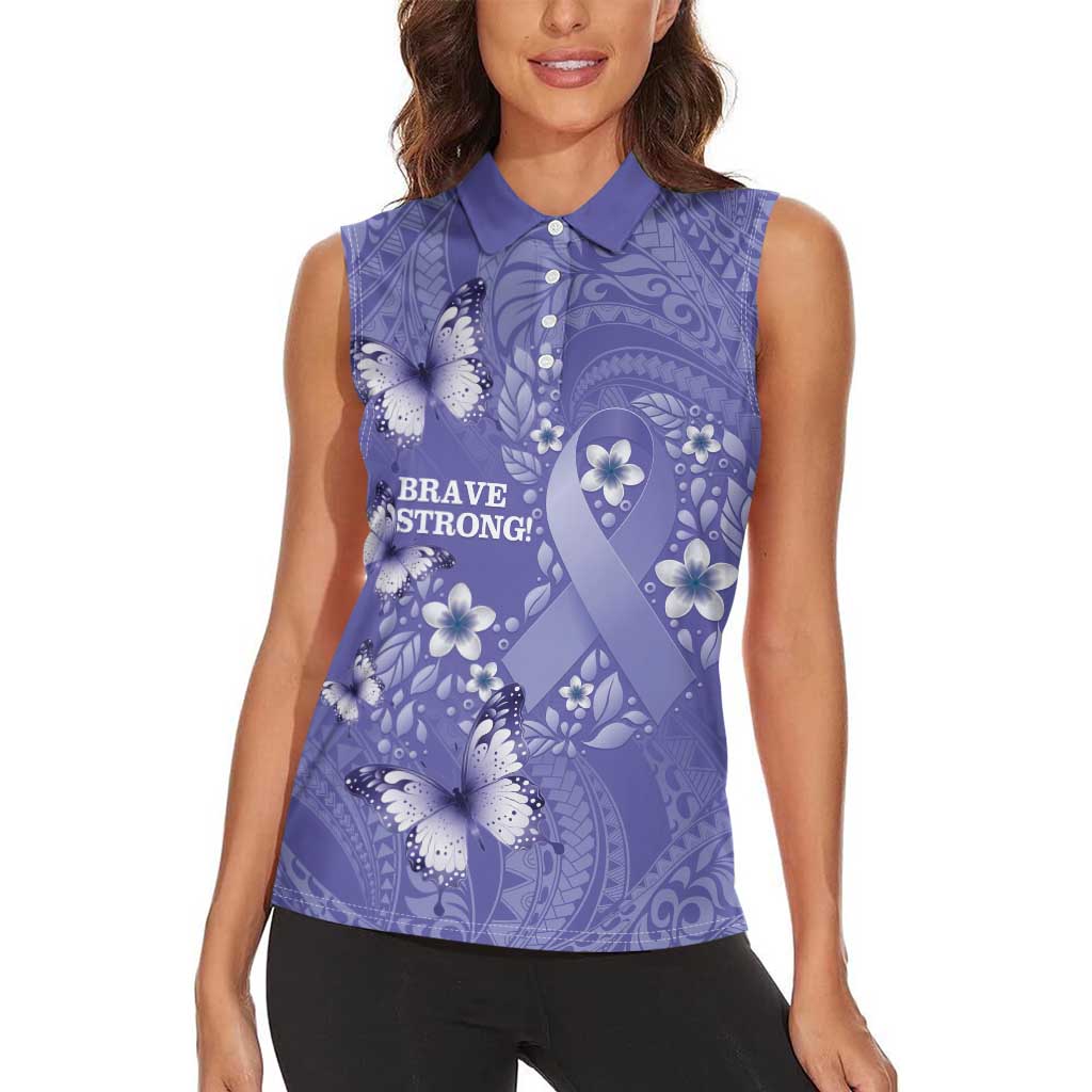 Polynesia Stomach Cancer Awareness Women Sleeveless Polo Shirt Periwinkle Ribbon Brave Strong!
