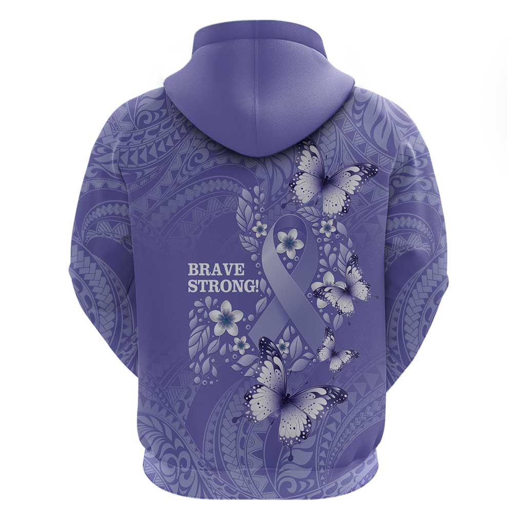 Polynesia Stomach Cancer Awareness Zip Hoodie Periwinkle Ribbon Brave Strong! LT14 - Polynesian Pride