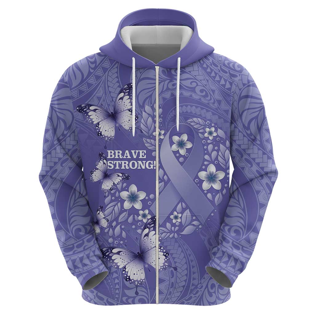 Polynesia Stomach Cancer Awareness Zip Hoodie Periwinkle Ribbon Brave Strong! LT14 - Polynesian Pride