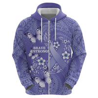 Polynesia Stomach Cancer Awareness Zip Hoodie Periwinkle Ribbon Brave Strong! LT14 - Polynesian Pride