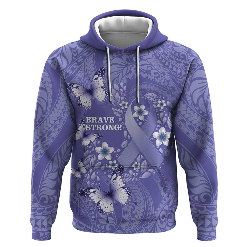 Polynesia Stomach Cancer Awareness Zip Hoodie Periwinkle Ribbon Brave Strong! LT14 Pullover Hoodie Periwinkle - Polynesian Pride