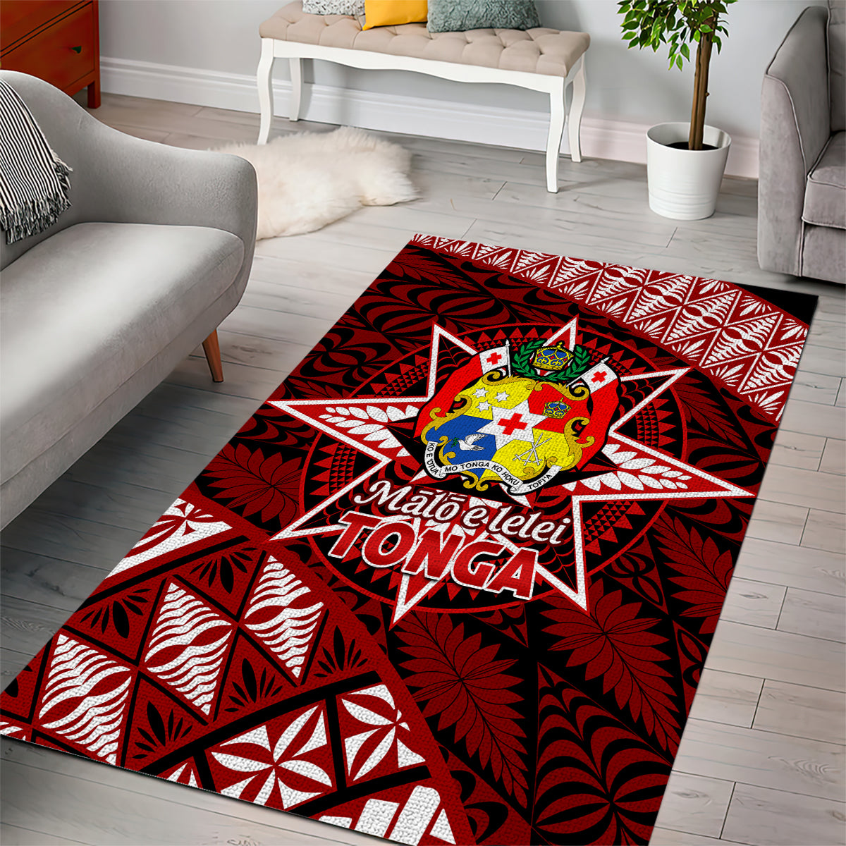 Malo e lelei Tonga Area Rug Tongan Ngatu Pattern Red Version LT14 - Polynesian Pride