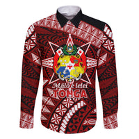 Malo e lelei Tonga Family Matching Off Shoulder Long Sleeve Dress and Hawaiian Shirt Tongan Ngatu Pattern Red Version LT14 Dad's Shirt - Long Sleeve Red - Polynesian Pride