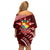 Malo e lelei Tonga Family Matching Off Shoulder Short Dress and Hawaiian Shirt Tongan Ngatu Pattern Red Version LT14 - Polynesian Pride