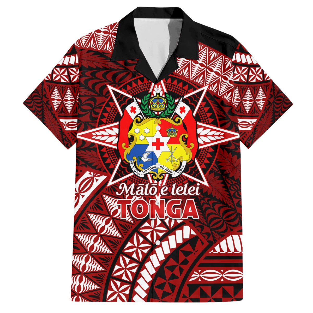 Malo e lelei Tonga Family Matching Short Sleeve Bodycon Dress and Hawaiian Shirt Tongan Ngatu Pattern Red Version LT14 Dad's Shirt - Short Sleeve Red - Polynesian Pride