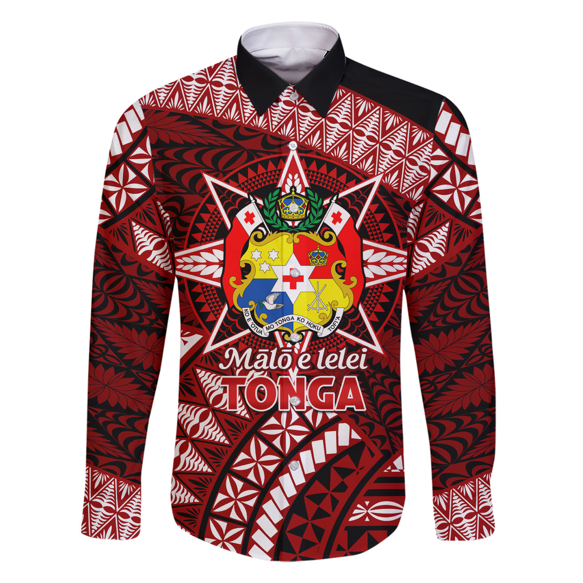 Malo e lelei Tonga Family Matching Short Sleeve Bodycon Dress and Hawaiian Shirt Tongan Ngatu Pattern Red Version LT14 Dad's Shirt - Long Sleeve Red - Polynesian Pride