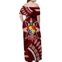 Malo e lelei Tonga Off Shoulder Maxi Dress Tongan Ngatu Pattern Red Version LT14 - Polynesian Pride
