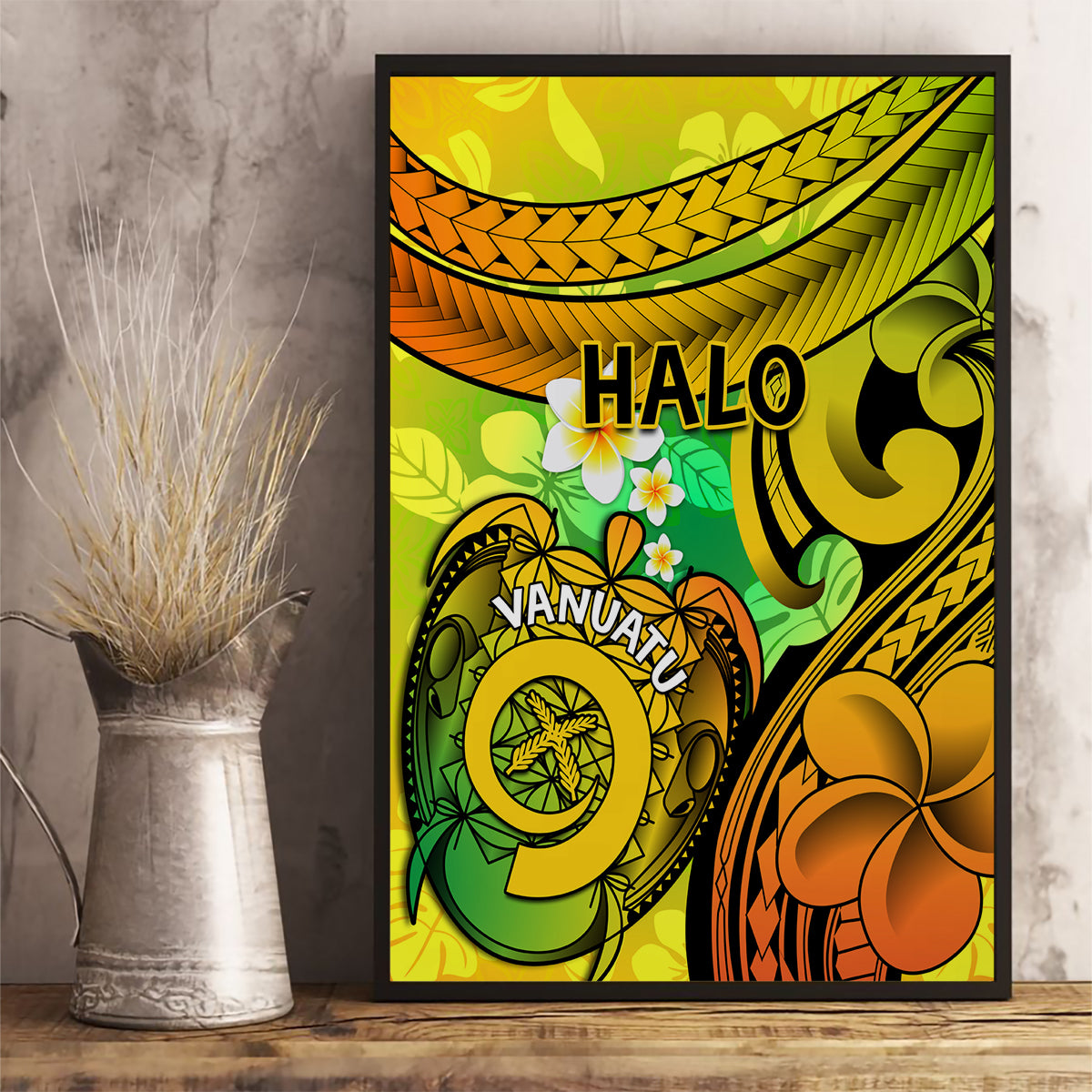 Halo Vanuatu Canvas Wall Art Sand Drawing Turtle Polynesian Tropical Flowers LT14 - Polynesian Pride