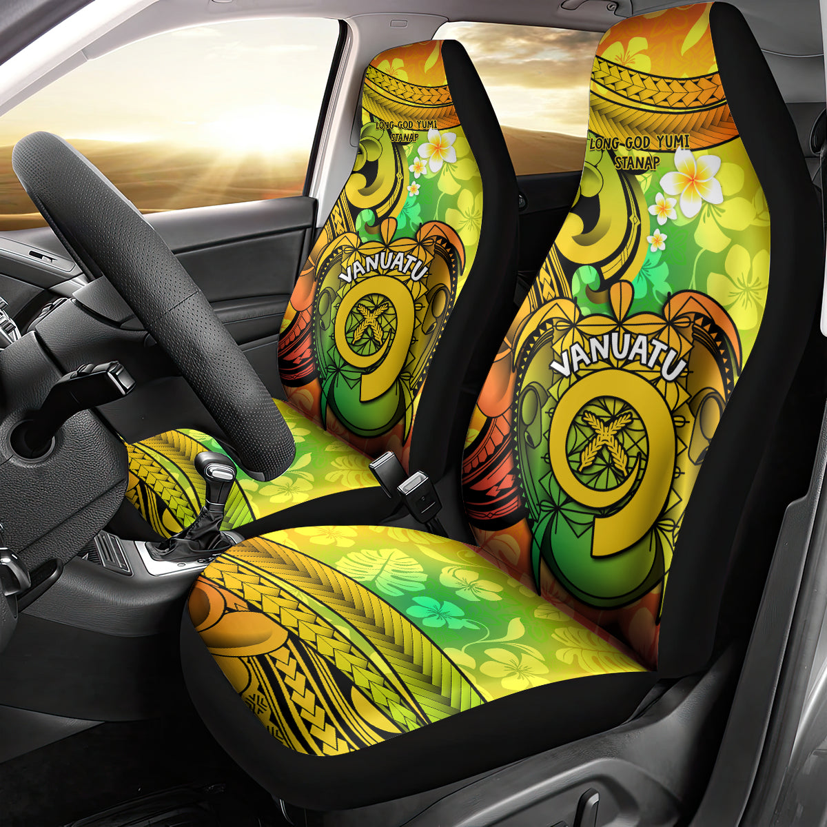 Halo Vanuatu Car Seat Cover Sand Drawing Turtle Polynesian Tropical Flowers LT14 - Polynesian Pride