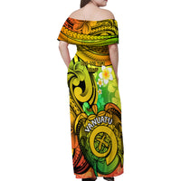 Halo Vanuatu Family Matching Off Shoulder Maxi Dress and Hawaiian Shirt Sand Drawing Turtle Polynesian Tropical Flowers LT14 - Polynesian Pride