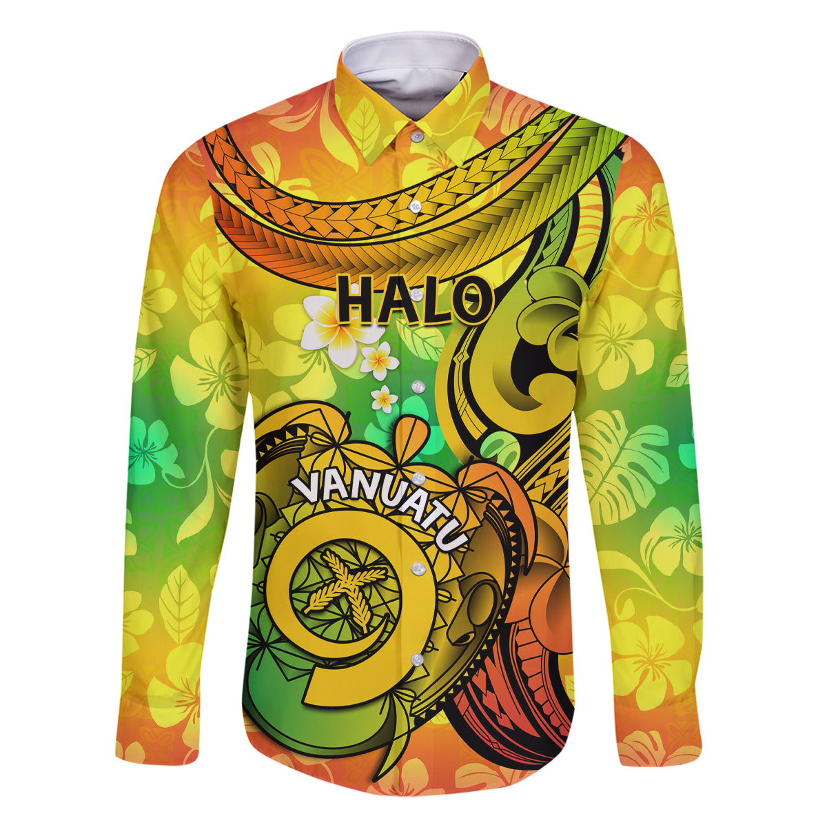 Halo Vanuatu Family Matching Off Shoulder Short Dress and Hawaiian Shirt Sand Drawing Turtle Polynesian Tropical Flowers LT14 Dad's Shirt - Long Sleeve Reggae - Polynesian Pride