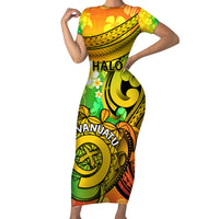 Halo Vanuatu Family Matching Short Sleeve Bodycon Dress and Hawaiian Shirt Sand Drawing Turtle Polynesian Tropical Flowers LT14 Mom's Dress Reggae - Polynesian Pride