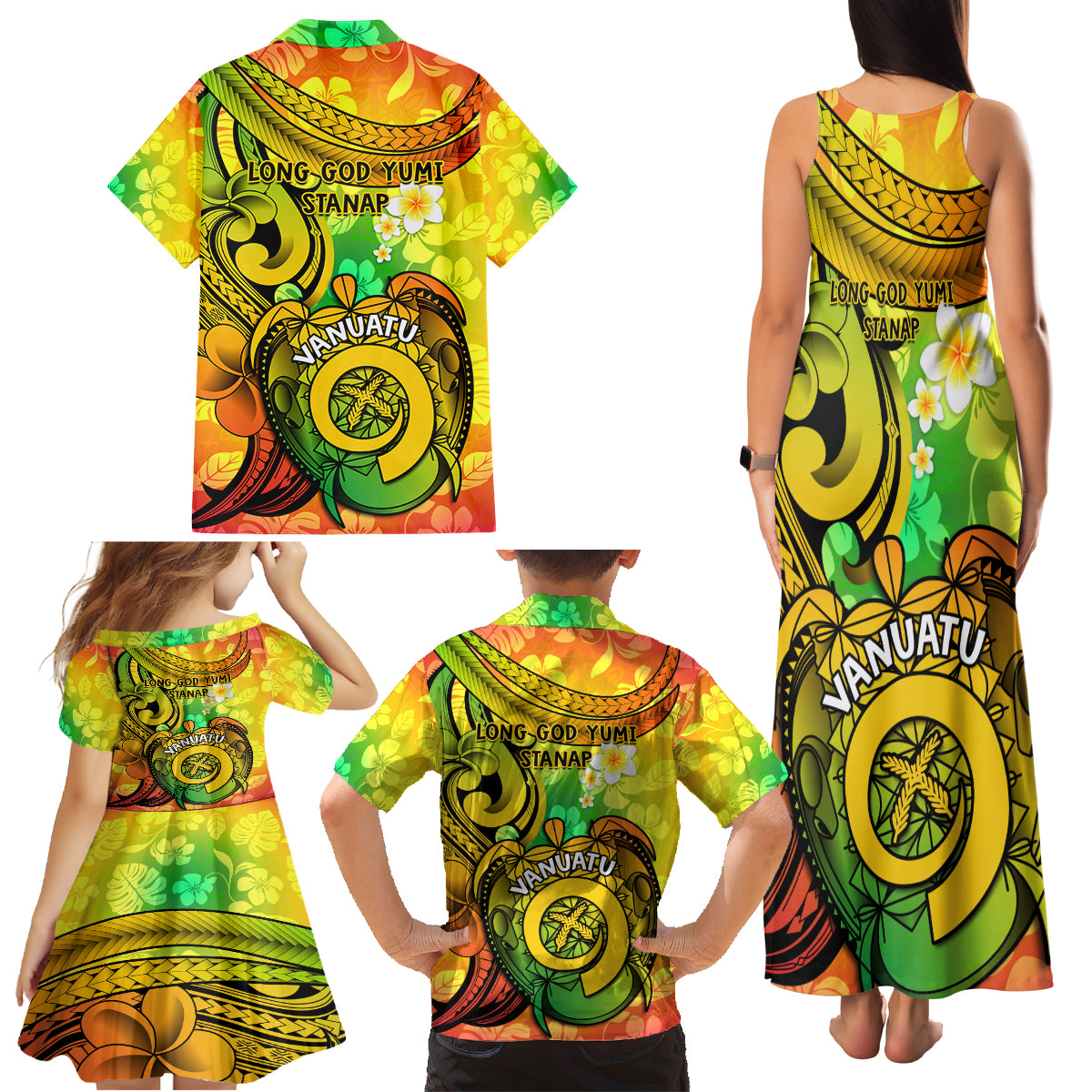 Halo Vanuatu Family Matching Tank Maxi Dress and Hawaiian Shirt Sand Drawing Turtle Polynesian Tropical Flowers LT14 - Polynesian Pride