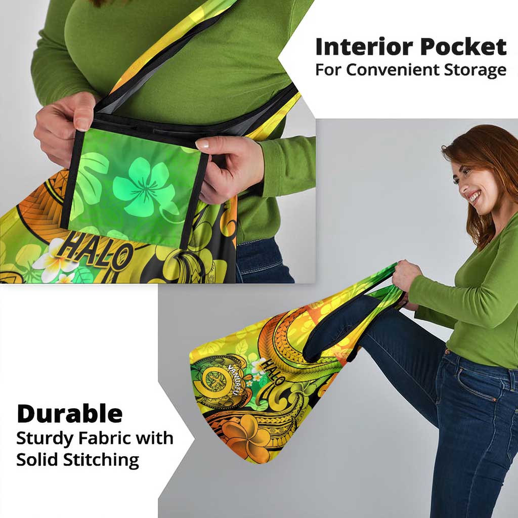 Halo Vanuatu Grocery Bag Sand Drawing Turtle Polynesian Tropical Flowers